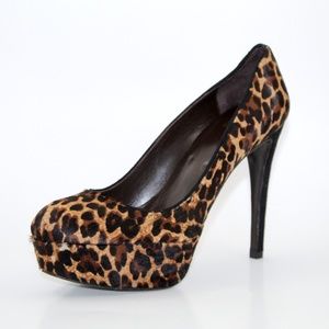 Women's Black Leopard-Printed Calf Hair Platform